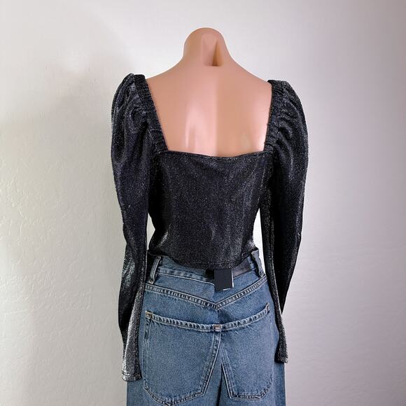 Gianni Bini Andie Metallic Top Blouse Whimsigoth Fairycore Fairy sz Black 6 NWT - Picture 7 of 11